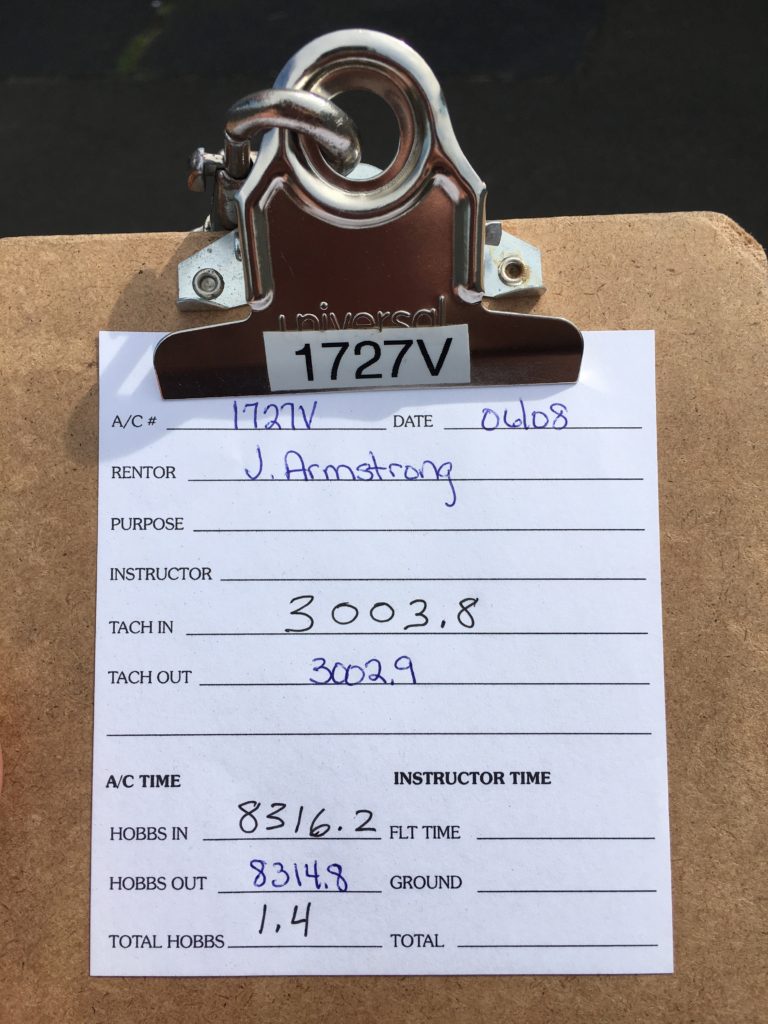 Timesheet from first unsupervised solo flight